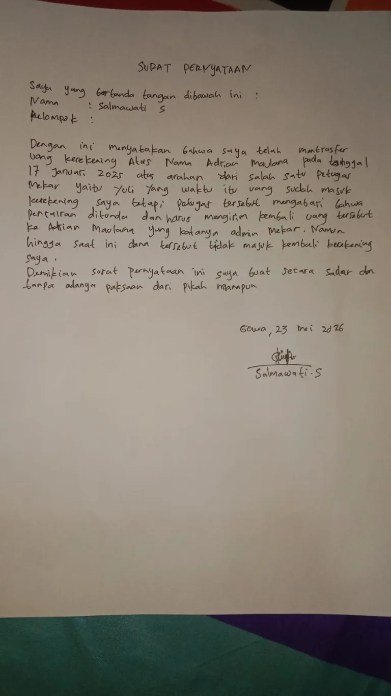 Dana diitarik kembali, Lalu Dicatat Menunggak, Nasabah Mekar Gowa Geram Belum Ada Penyelesaian lebih Setahun